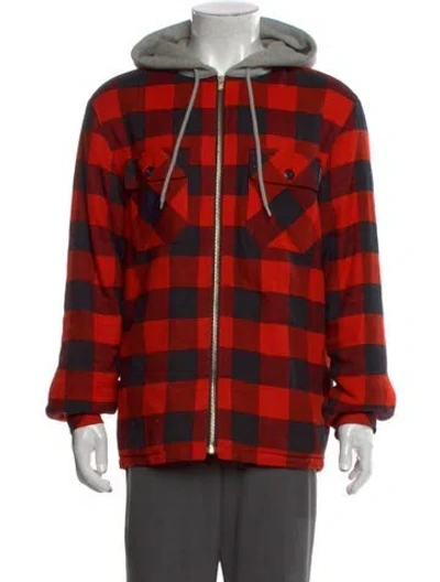 Pre-owned Sandro Plaid Print Crew Neck Hoodie In Red