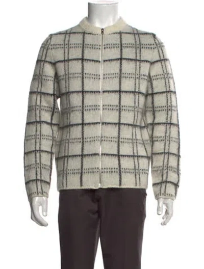 Pre-owned Sandro Plaid Print Crew Neck Pullover In Neutrals