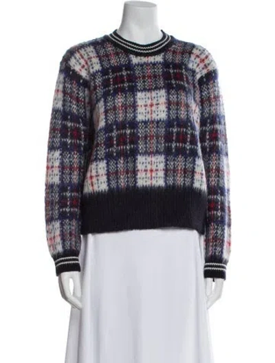 Pre-owned Sandro Plaid Print Crew Neck Sweater In Blue