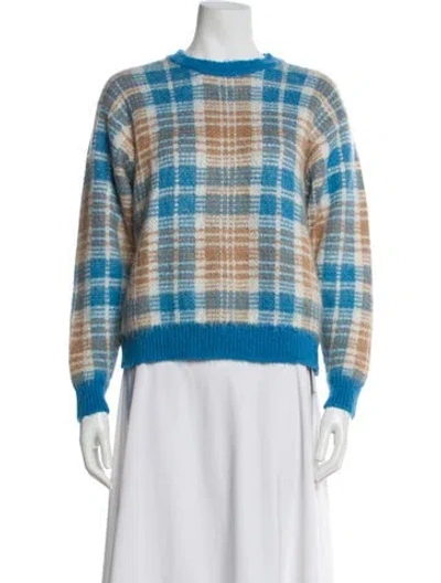 Pre-owned Sandro Plaid Print Crew Neck Sweater In Blue
