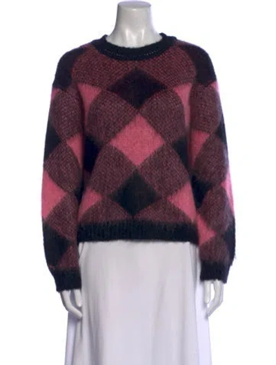 Pre-owned Sandro Plaid Print Crew Neck Sweater In Pink
