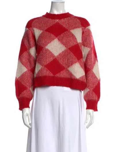 Pre-owned Sandro Plaid Print Crew Neck Sweater In Red