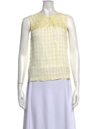 Pre-owned Sandro Plaid Print Crew Neck Top In Yellow
