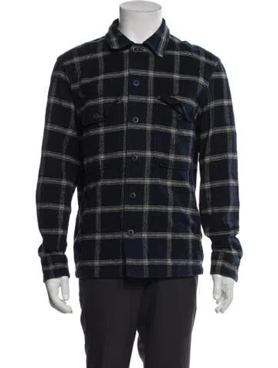 Pre-owned Sandro Plaid Print Denim Jacket In Blue