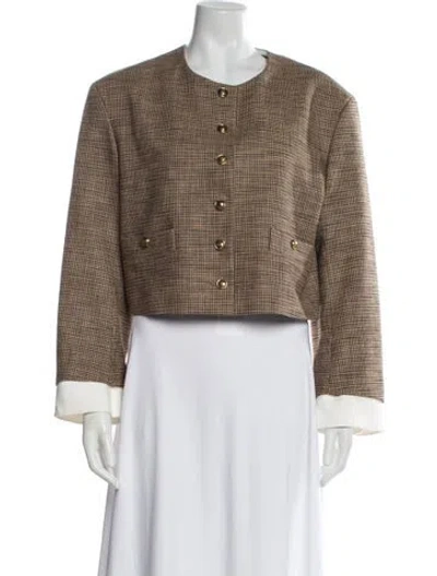 Pre-owned Sandro Plaid Print Evening Jacket W/ Tags In Brown