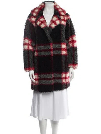 Pre-owned Sandro Plaid Print Faux Fur Jacket In Multi