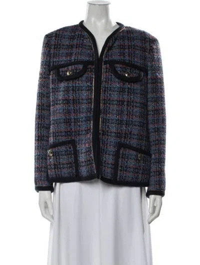 Pre-owned Sandro Plaid Print Jacket In Blue