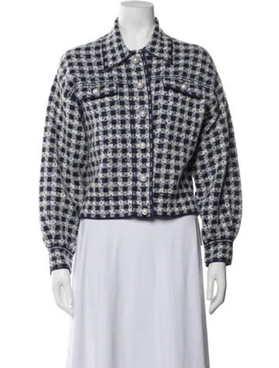 Pre-owned Sandro Plaid Print Jacket In Blue
