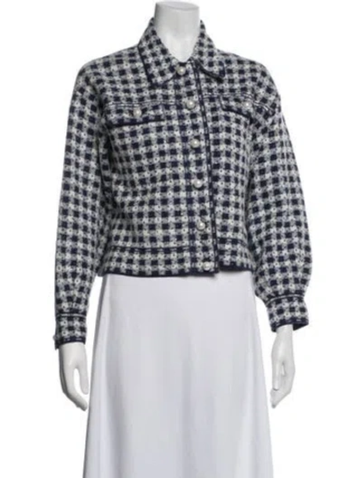 Pre-owned Sandro Plaid Print Jacket In Blue/neutrals