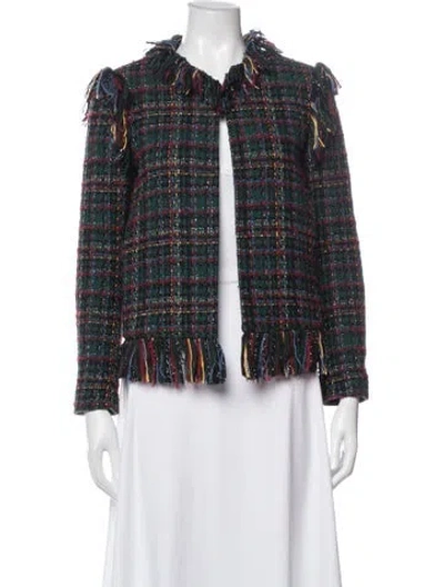 Pre-owned Sandro Plaid Print Jacket In Green