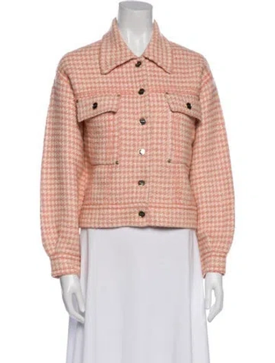 Pre-owned Sandro Plaid Print Jacket In Pink