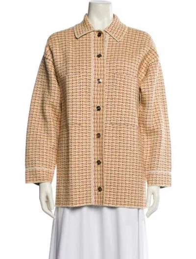 Pre-owned Sandro Plaid Print Jacket W/ Tags In Yellow