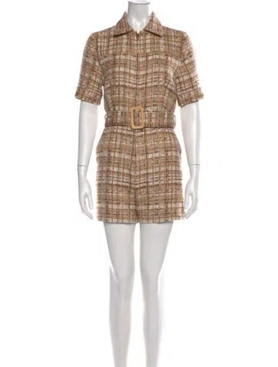 Pre-owned Sandro Plaid Print Jumpsuit In Brown/neutrals