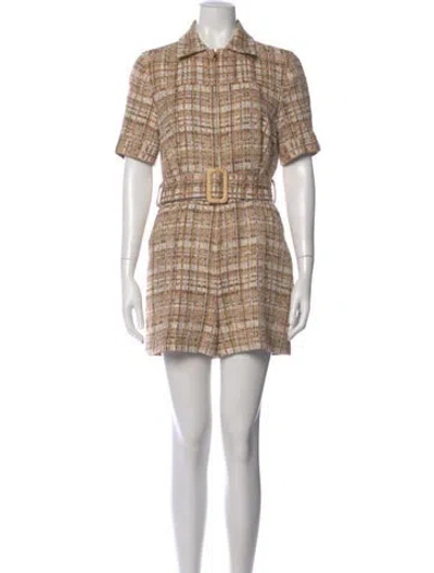 Pre-owned Sandro Plaid Print Jumpsuit W/ Tags In Brown