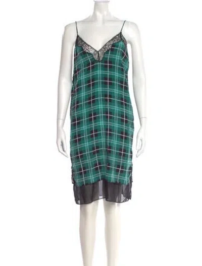 Pre-owned Sandro Plaid Print Knee-length Dress In Green