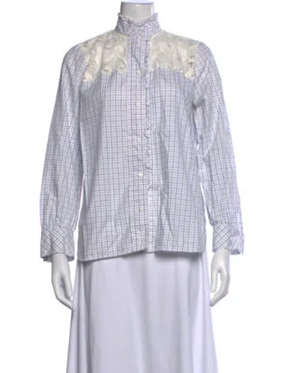 Pre-owned Sandro Plaid Print Long Sleeve Blouse In Blue