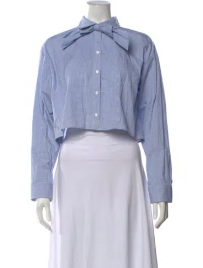 Pre-owned Sandro Plaid Print Long Sleeve Blouse In Blue