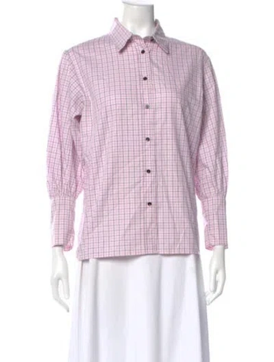 Pre-owned Sandro Plaid Print Long Sleeve Blouse In Pink