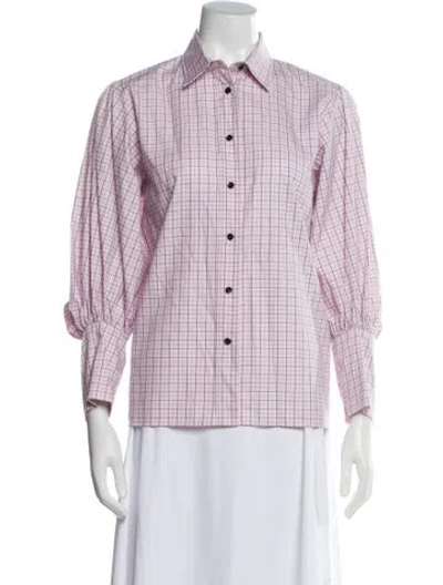 Pre-owned Sandro Plaid Print Long Sleeve Blouse In Pink
