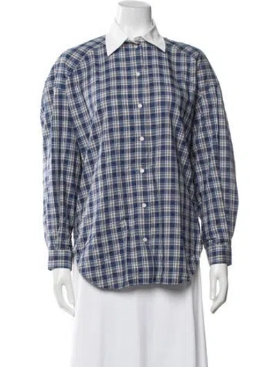 Pre-owned Sandro Plaid Print Long Sleeve Button-up Top In Black