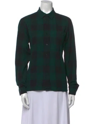 Pre-owned Sandro Plaid Print Long Sleeve Button-up Top In Multi