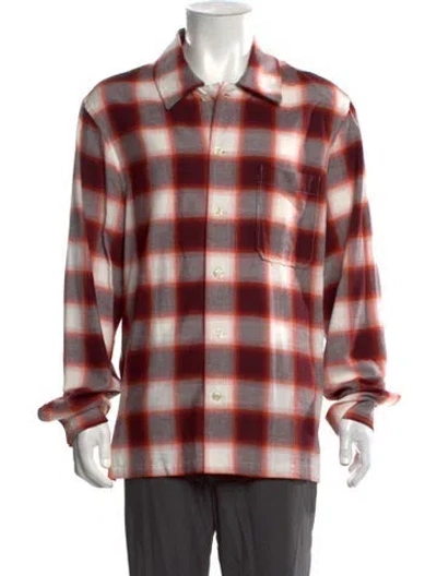 Pre-owned Sandro Plaid Print Long Sleeve Dress Shirt In Orange