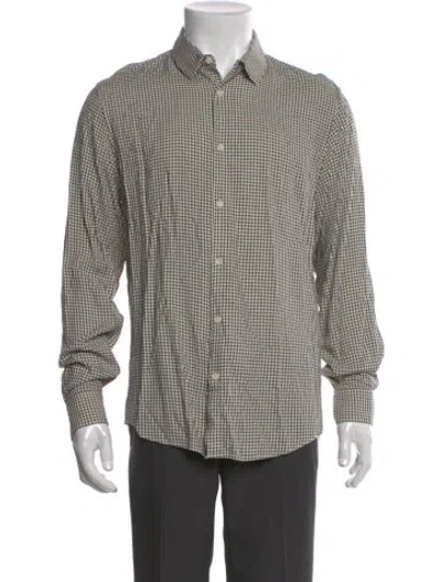 Pre-owned Sandro Plaid Print Long Sleeve Dress Shirt In White