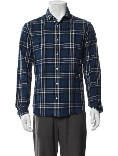Pre-owned Sandro Plaid Print Long Sleeve Shirt In Blue