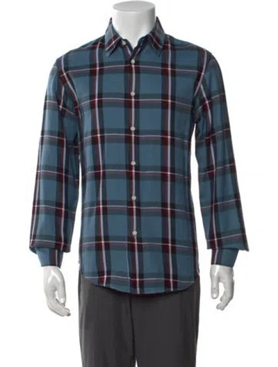 Pre-owned Sandro Plaid Print Long Sleeve Shirt In Blue
