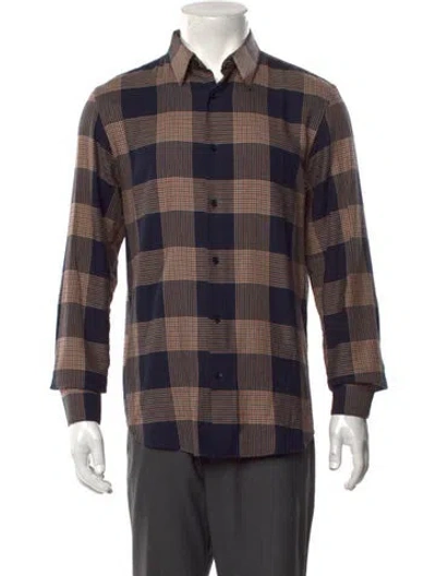 Pre-owned Sandro Plaid Print Long Sleeve Shirt In Blue
