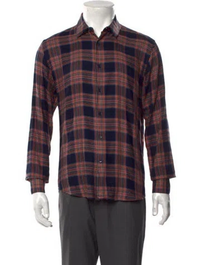 Pre-owned Sandro Plaid Print Long Sleeve Shirt In Blue