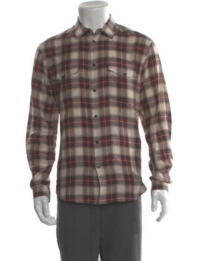 Pre-owned Sandro Plaid Print Long Sleeve Shirt In Brown