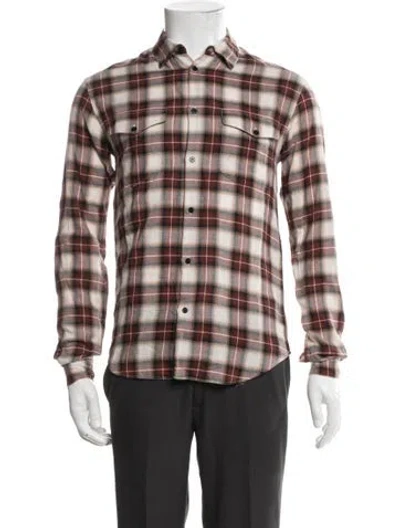 Pre-owned Sandro Plaid Print Long Sleeve Shirt In Brown