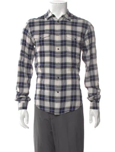 Pre-owned Sandro Plaid Print Long Sleeve Western Shirt In Blue