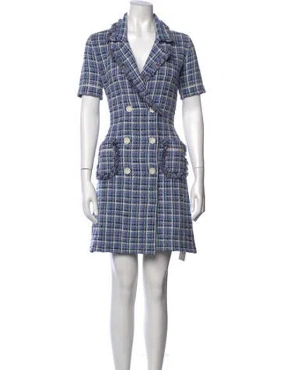 Pre-owned Sandro Plaid Print Mini Dress In Blue