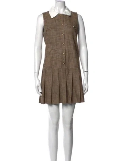 Pre-owned Sandro Plaid Print Mini Dress In Brown