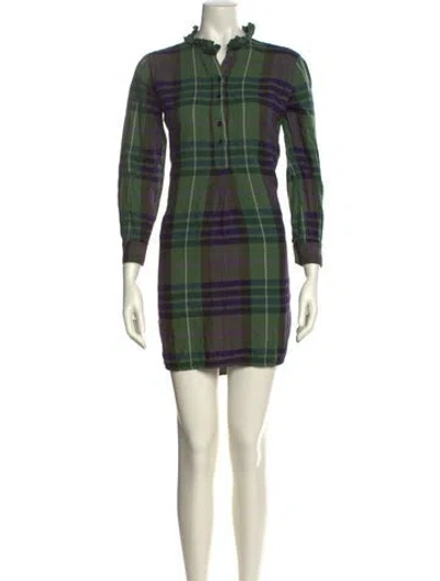 Pre-owned Sandro Plaid Print Mini Dress In Green