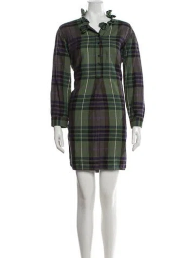 Pre-owned Sandro Plaid Print Mini Dress In Green