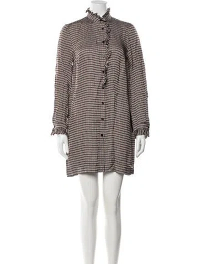 Pre-owned Sandro Plaid Print Mini Dress In White