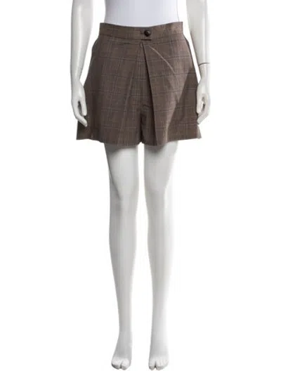Pre-owned Sandro Plaid Print Mini Shorts In Brown