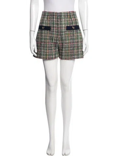 Pre-owned Sandro Plaid Print Mini Shorts In Green