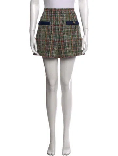 Pre-owned Sandro Plaid Print Mini Shorts In Green