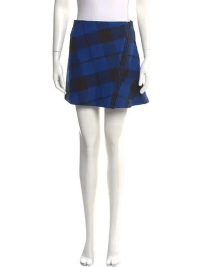 Pre-owned Sandro Plaid Print Mini Skirt In Blue