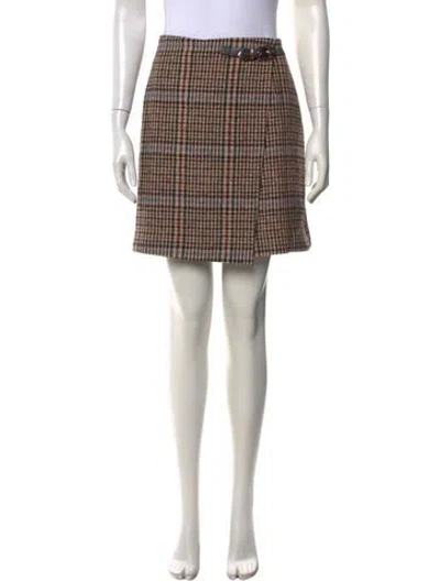 Pre-owned Sandro Plaid Print Mini Skirt In Brown