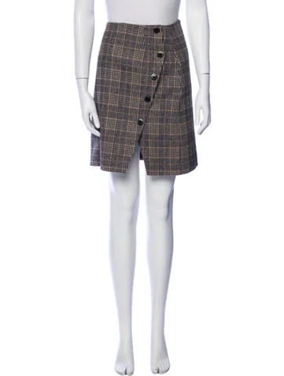 Pre-owned Sandro Plaid Print Mini Skirt W/ Tags In Brown