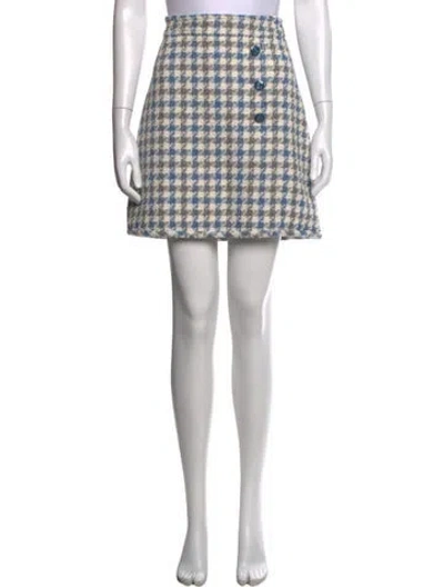 Pre-owned Sandro Plaid Print Mini Skirt In White