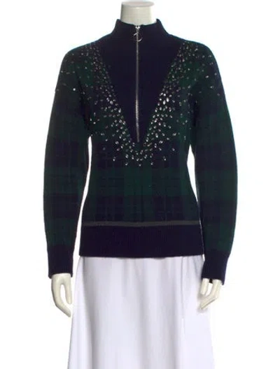 Pre-owned Sandro Plaid Print Mock Neck Sweater In Multi