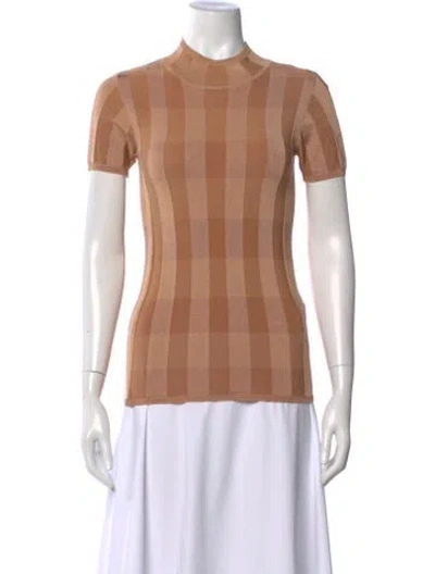 Pre-owned Sandro Plaid Print Mock Neck Top In Neutral