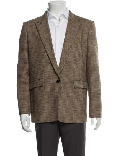 Pre-owned Sandro Plaid Print Peacoat In Brown