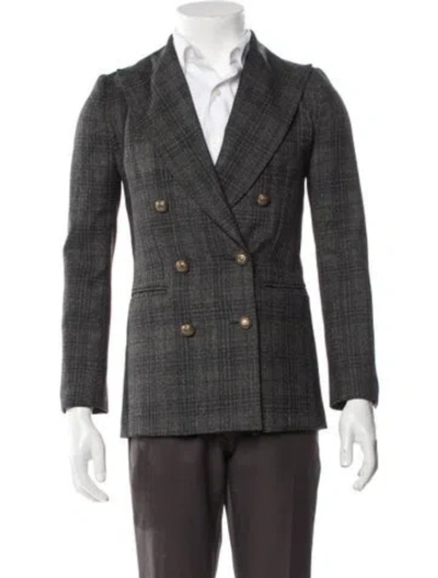 Pre-owned Sandro Plaid Print Peacoat In Gray